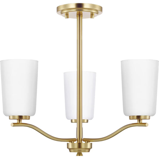 Adley Collection Three-Light Satin Brass Etched White Glass New Traditional Semi-Flush Convertible Light