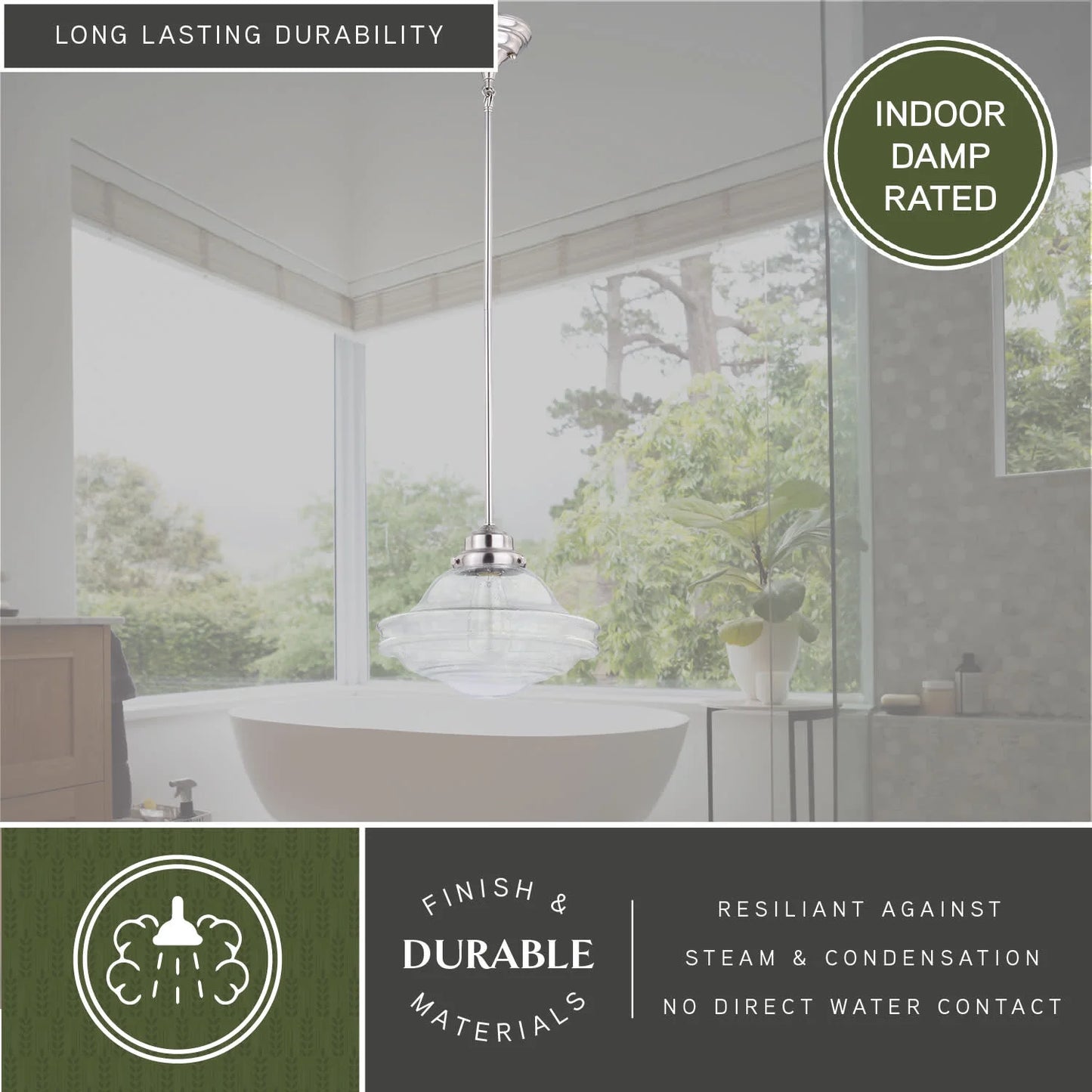 Huntley 1 Light Satin Nickel Farmhouse Schoolhouse Pendant Clear Glass