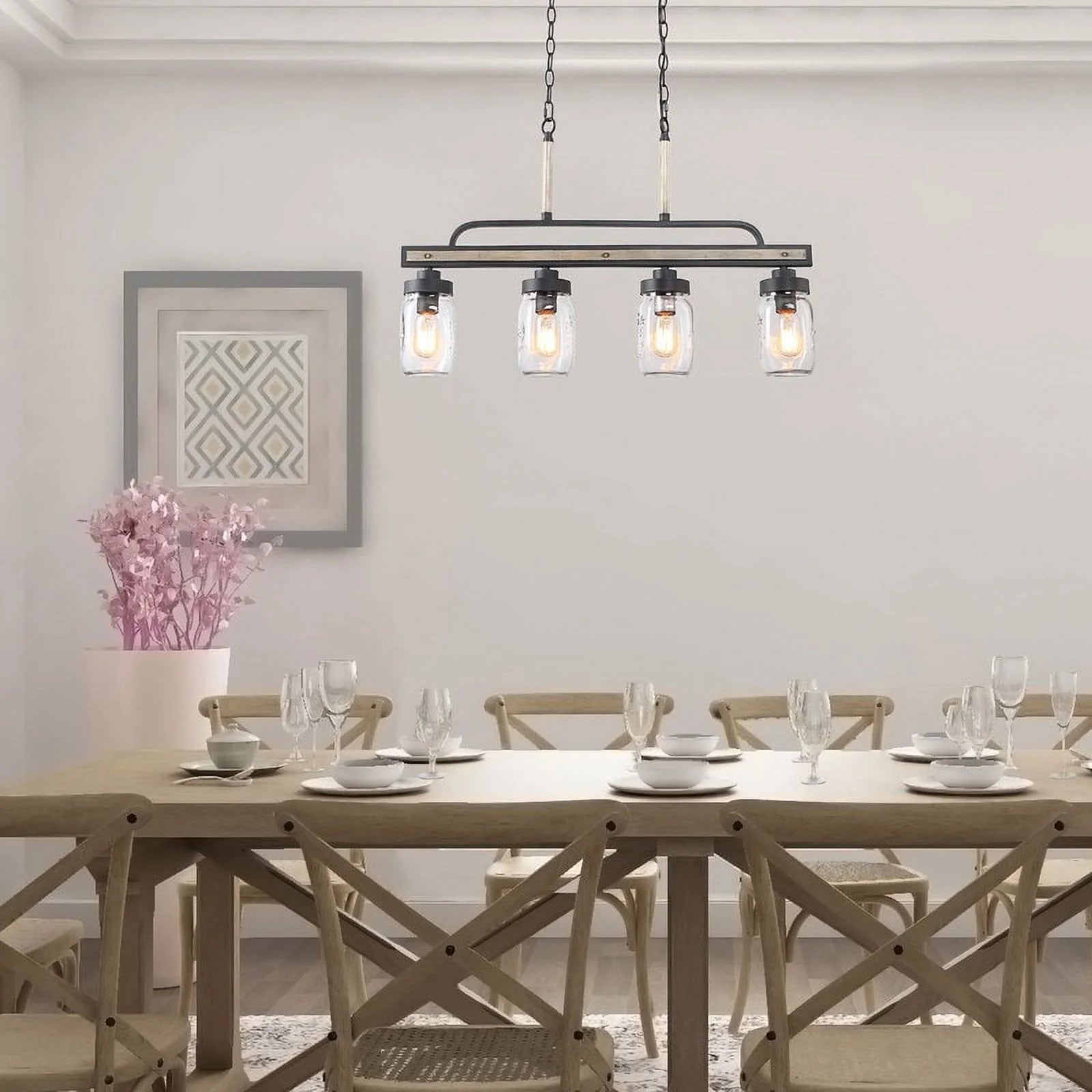LaLuz Modern Farmhouse 4-Light Mason Jar Glass Chandelier for Kitchen Island 4 lights 25 to 36 Inches
