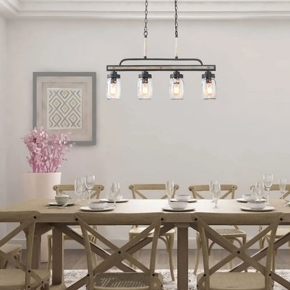 LaLuz Modern Farmhouse 4-Light Mason Jar Glass Chandelier for Kitchen Island 4 lights 25 to 36 Inches