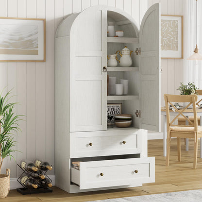 72" Tall Arched Kitchen Pantry Cabinet,Farmhouse Wood Pantry Storage Cabinet with 2 Large Drawers,Glass Door,Freestanding Versatile Pantry Cabinets Kitchens Storage Cabinets for Dining,Living Room