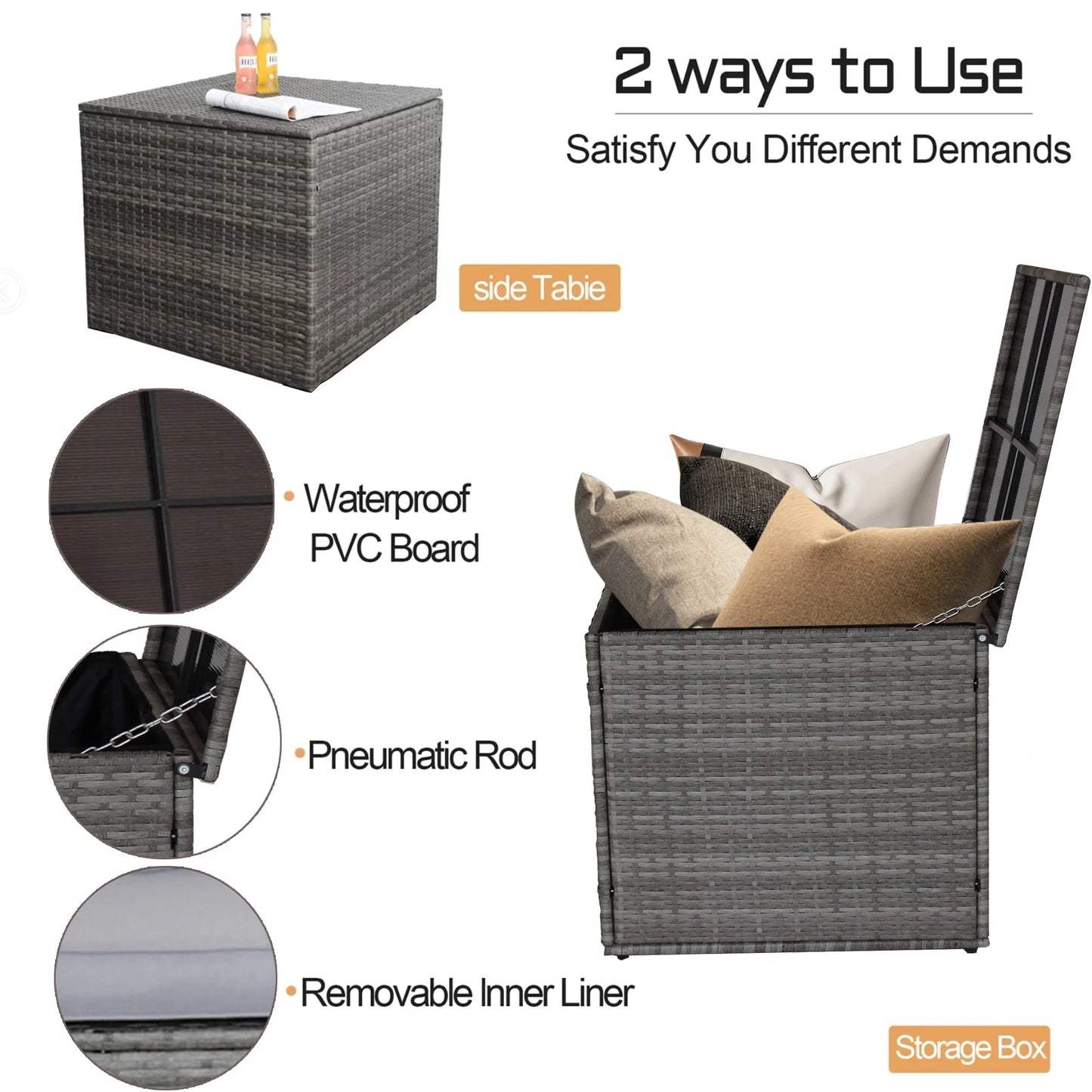 SEGMART Patio Furniture Sets, 4 Piece Patio Furniture Sets with Loveseat Sofa, Storage Box, Tempered Glass Coffee Table, All-Weather Patio Sectional Sofa Set with Cushions for Backyard Garden Pool
