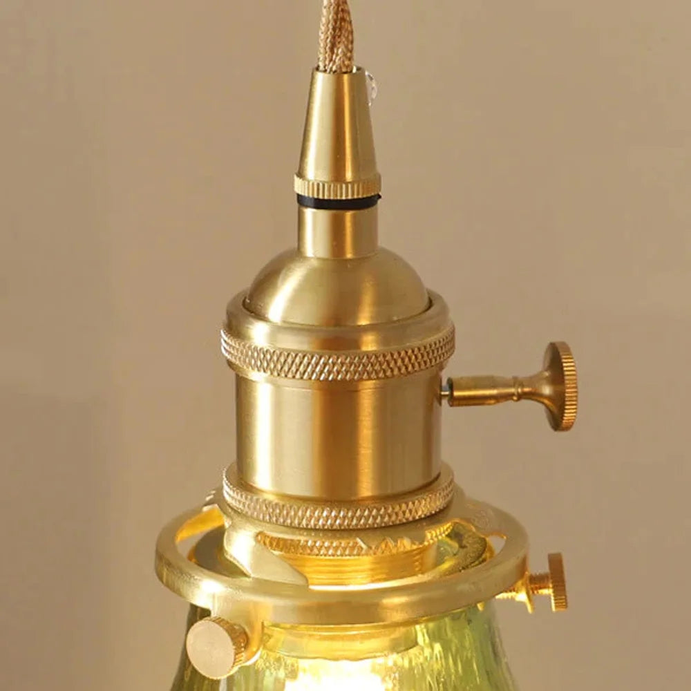 Arturesthome Classic Vintage Green Glass Pendant Light Cylinder Wavy Small Light Fixture