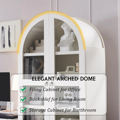 IFGET 71-Inch Arched 4-Tier Bookcase with Glass Doors and Drawers