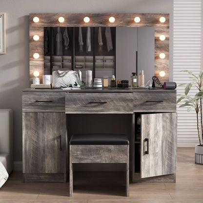 Ktaxon Large Makeup Vanity, Vanity Table Set w/Visible Glass Top w/Charging Station, White