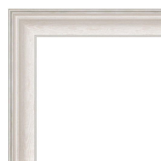 Amanti Art Wall Mounted Framed Vanity Mirror, Glass Size 40x30, Trio White Wash Silver