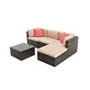 5 Piece Patio Furniture Sets, Outdoor Conversation Sets with Glass Coffee Table, Wicker Rattan Sectional Sofa Couch with Storage Bench, Ottomans & Cushions for Garden, Pool, Backyard, Gray