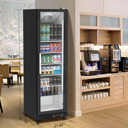 Garvee Commercial Refrigerator,12.4 Cu.ft Display Fridge Merchandiser Upright Beverage Cooler,Single Glass Door Fridge with Adjustable Shelves & LED Lighting,Black