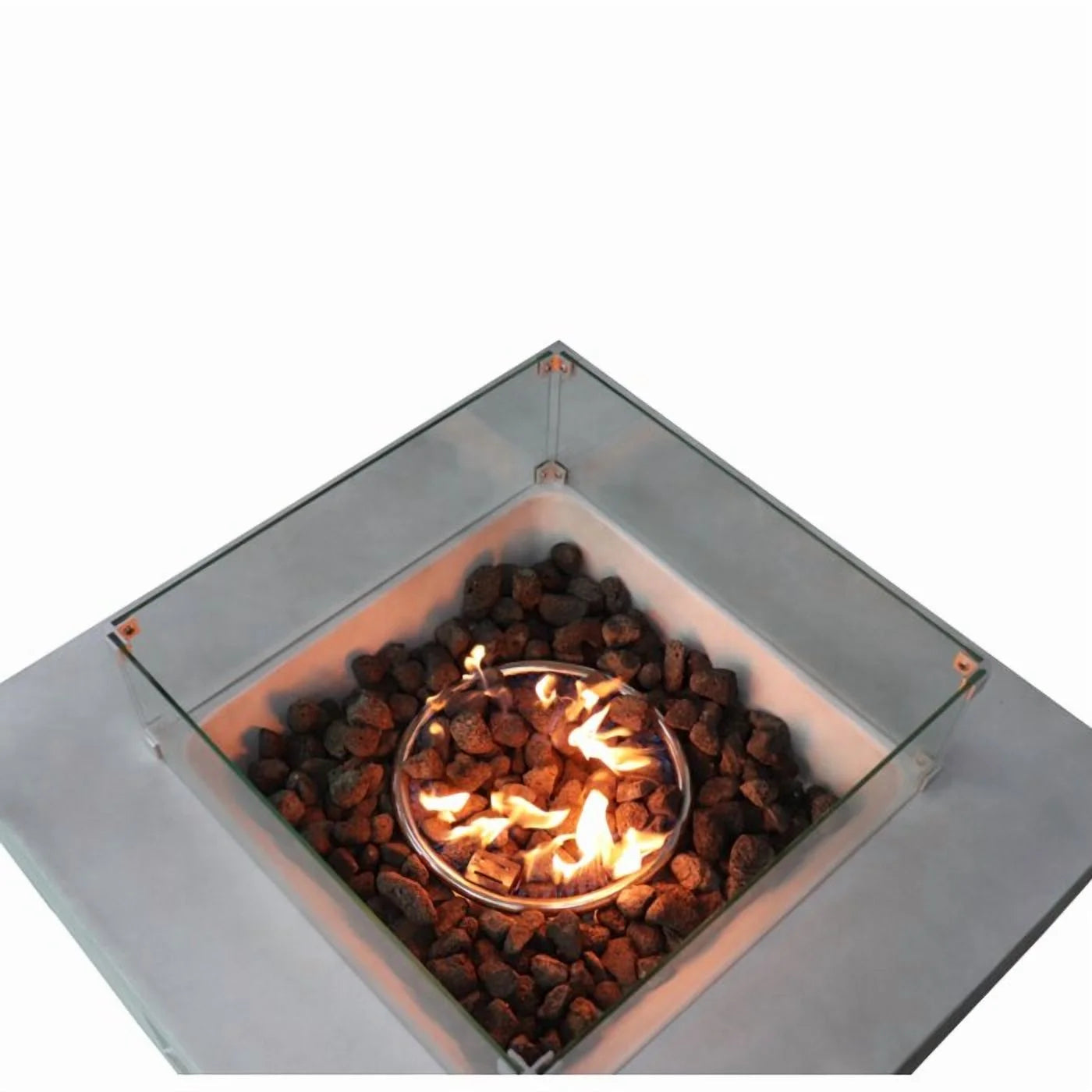 Living Source International Concrete/Glass Fire Pit Table, 34 x 34 in, Square, 40000 BTU, Propane, Powder Coated Finish with Automatic Shutoff