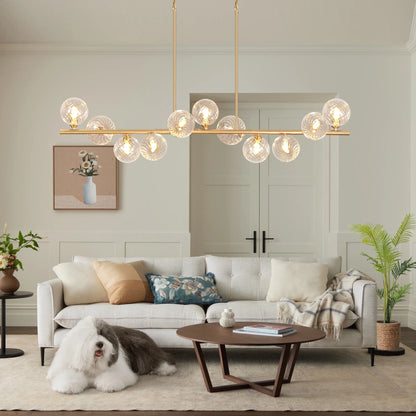 Lzawvm Dining Room Light Fixture with Swirled Glass Globe Linear Chandelier for Dining Room 11-Lights Pendant Lights Kitchen Island for Living Room Sputnik Gold 51inch