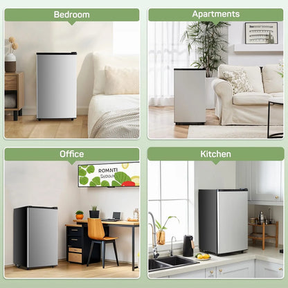 Mini Fridge 3.2 Cu. ft Single Door, 5 Star Energy Efficient, Low Noise, 5 Adjustable Thermostat & Removable Glass Shelves, Silver