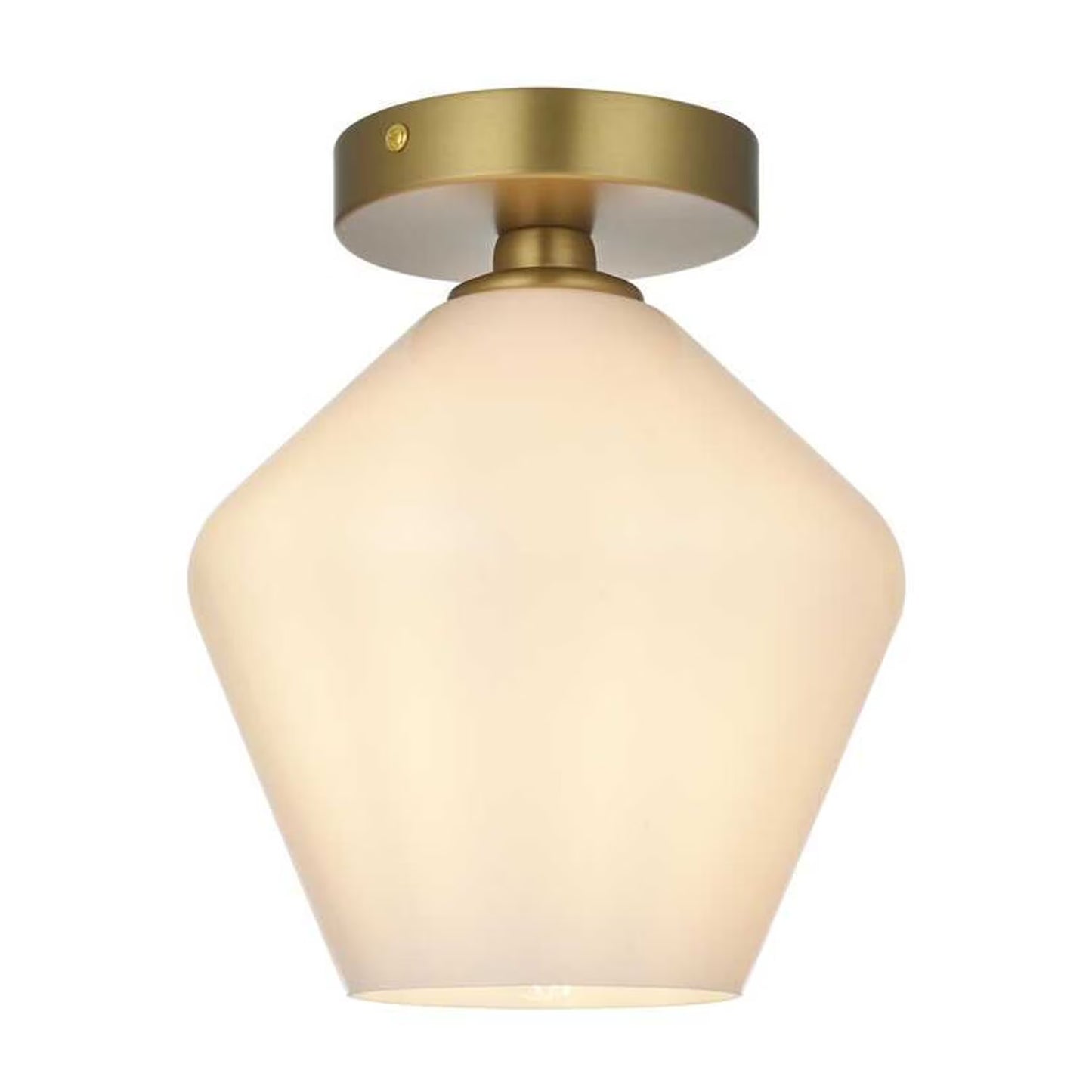 Gene 1 light Brass and Frosted white glass Flush mount