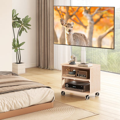 RTVR Modern 3-in-1 Flat Panel TV Stand for TVs up to 75 inch, Black Glass Shelves Table with Swivel Mount