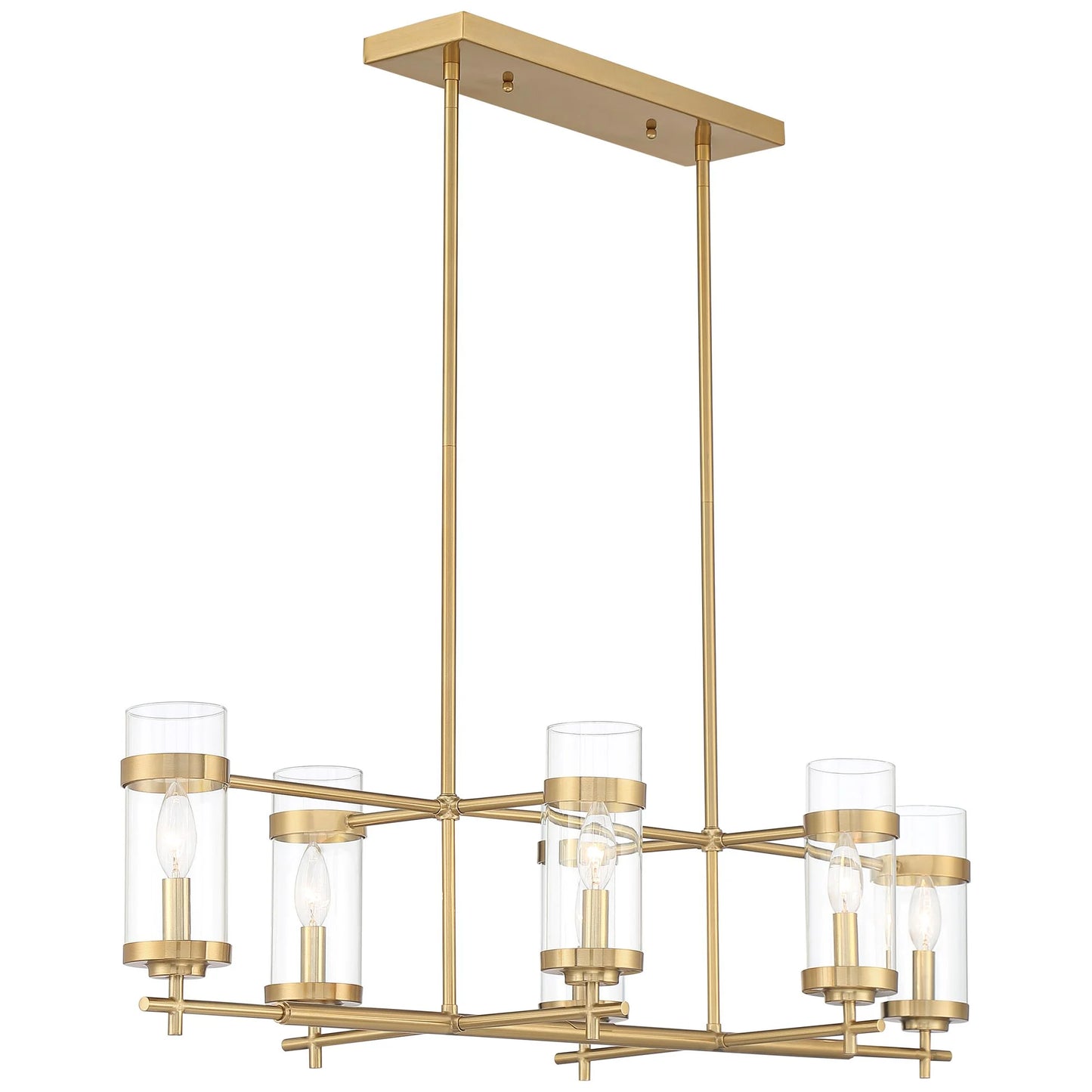 Possini Euro Design Mikel Soft Gold Linear Island Pendant Chandelier 42" Wide Modern Clear Glass Shade 6-Light Fixture for Dining Room House Kitchen