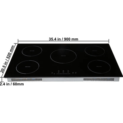 KFFKFF 5 Burners Ceramic Glass Stove Top Touch Control 36 inch Electric Cooktop
