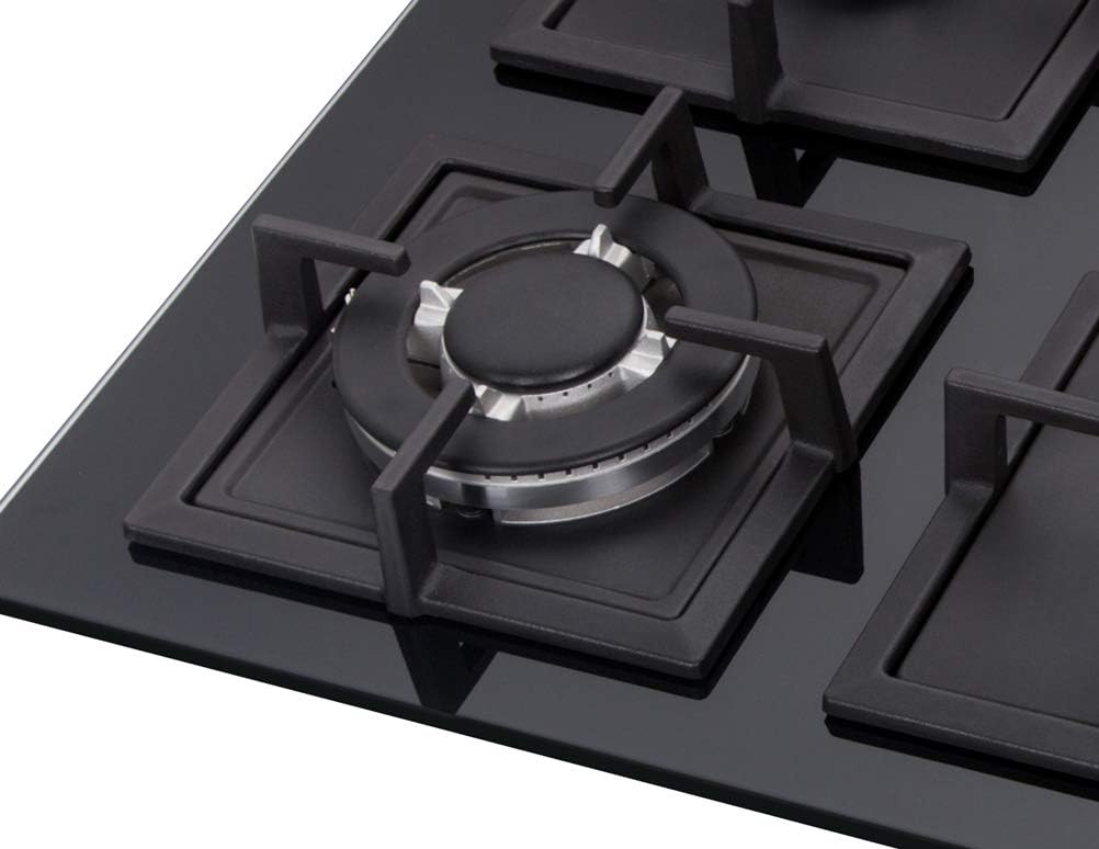 K& H 4 Burner 24 Inch Built-in LPG/Propane Gas Stove Top Glass Surface Cast Iron Cooktop UL/ETL Certified 4-GCW-LPG