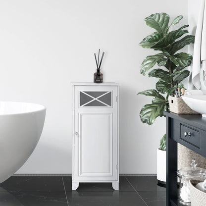 Teamson Home Dawson Freestanding Floor Storage Accent Cabinet with Decorative Glass Panel, White