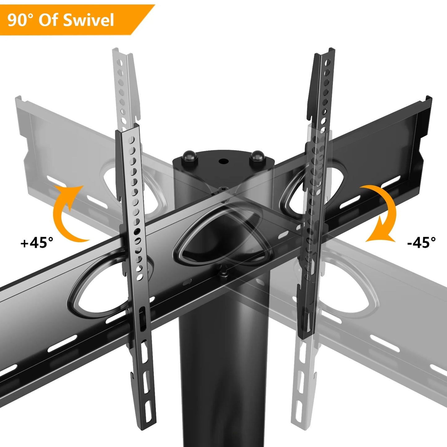 RTVR Modern 3-in-1 Flat Panel TV Stand for TVs up to 75 inch, Black Glass Shelves Table with Swivel Mount