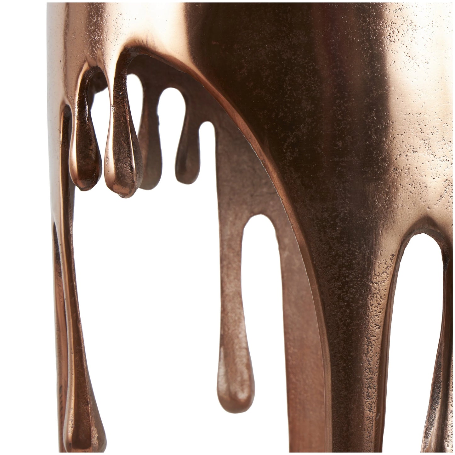 DecMode 16" x 25" Copper Aluminum Drip Accent Table with Melting Design and Shaded Glass Top, 1-Piece