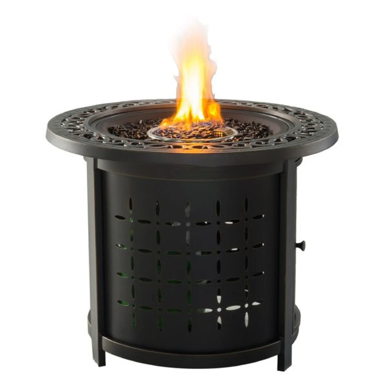 iPatio Outdoor Cast Aluminum 30" Round Firepit Table: Durable and Modern Patio Firepit Table with Lid and Glass Firebeads for Outdoor Heating and Entertainment