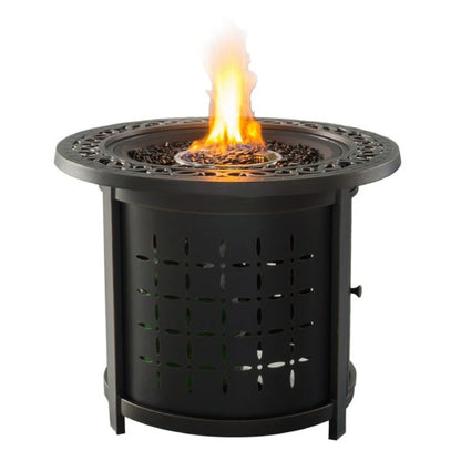 iPatio Outdoor Cast Aluminum 30" Round Firepit Table: Durable and Modern Patio Firepit Table with Lid and Glass Firebeads for Outdoor Heating and Entertainment