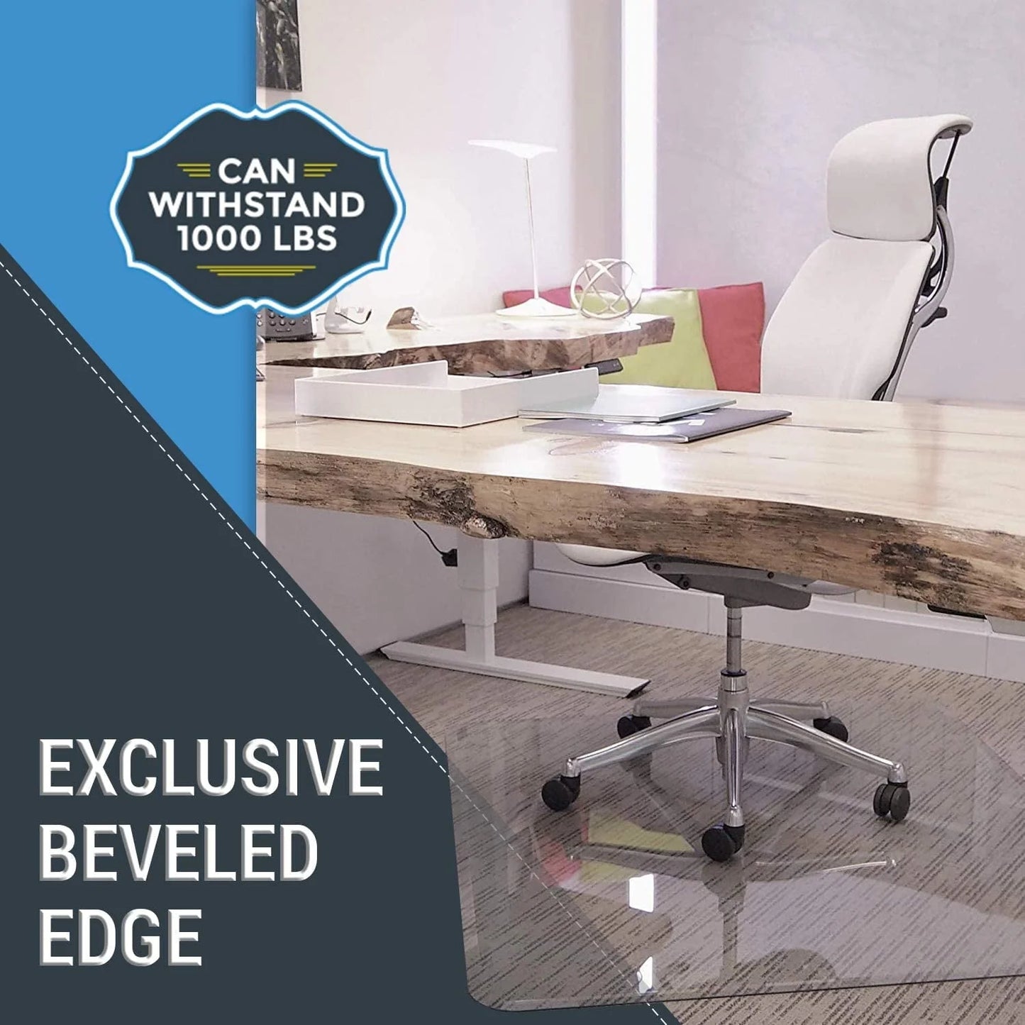 45" x 53" Glass Chair Mat with Exclusive Beveled Edge by Clearly Innovative