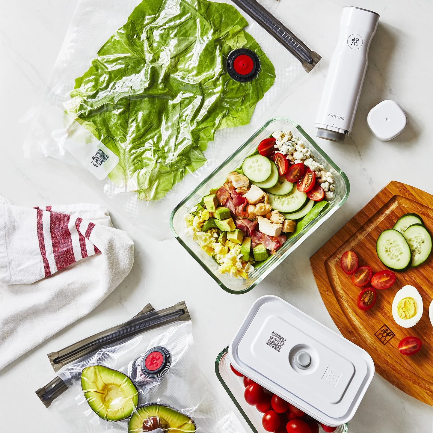 ZWILLING Fresh & Save 7-pc Vacuum Sealer Machine Starter Set, Sous Vide Bags, Meal prep, Airtight Food Containers Glass