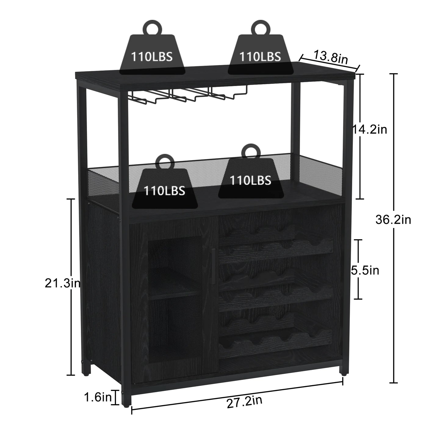 Wine Bar Rack Cabinet with Detachable Wine Rack, Bar Cabinet with Glass Holder, Small Sideboard and Buffet Cabinet with Mesh Door (White)