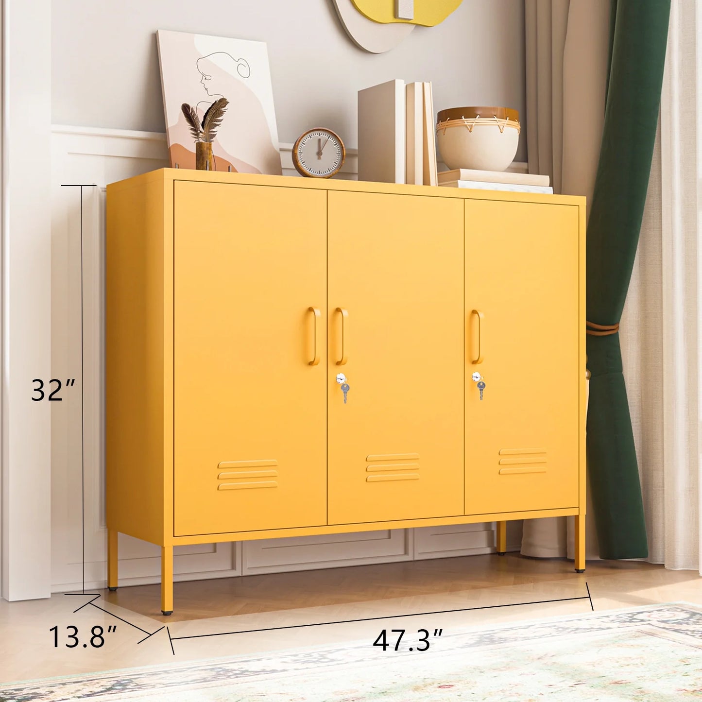 33 Inch Glass And Metal Storage Cabinet Adjustable Shelves 2 Door Lockable Lockers 3 Layer Multipurpose Lockers Laundry Room Or Utility Room Cabinet Home Purple Size 33"H X 29.5"W X 13.8"D