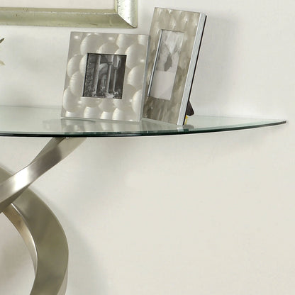 Furniture of America Sele Contemporary Silver 45-inch Glass Top Half-moon Sofa Table by