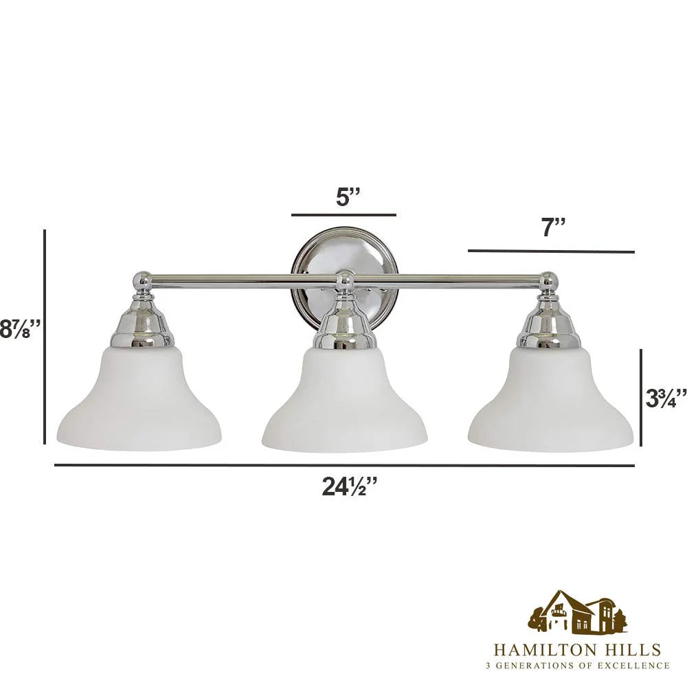 Triple Fanned Glass Shade Light Classic Polished Silver Vanity Fixture LED