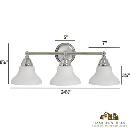 Triple Fanned Glass Shade Light Classic Polished Silver Vanity Fixture LED