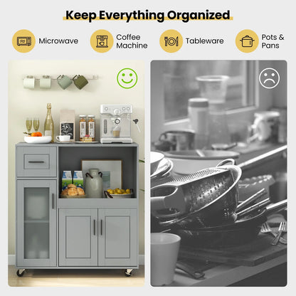 Topbuy Rolling Kitchen Island with Wheels Kitchen Cartwith Drawer and Glass Door Cabinet