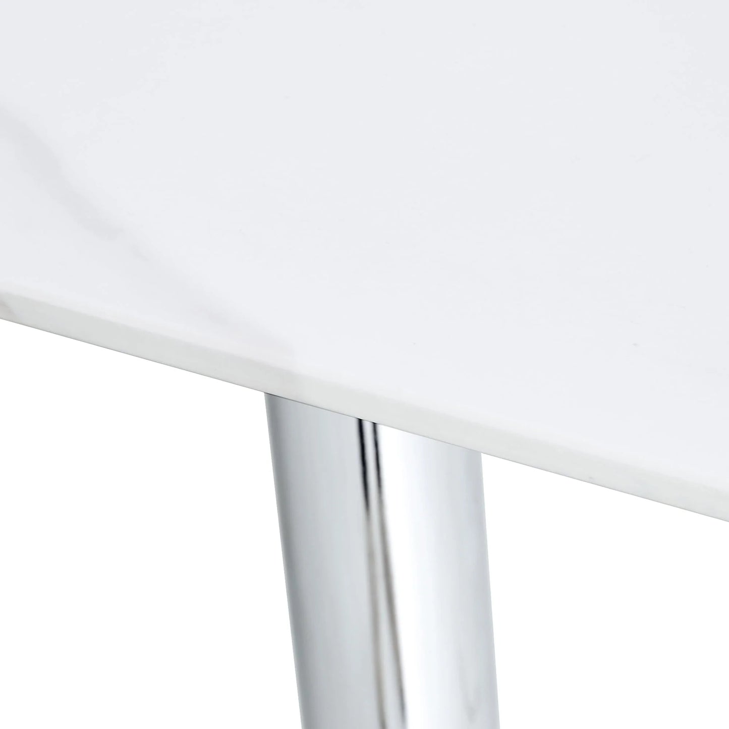 PWOPWOE Modern Minimalist Rectangular Glass Dining Table with 0.4 "White Imitation Marble Glass Sticker Desktop And Silver Metal Legs, suitable for Kitchens, Restaurants, And Living Rooms63"*35.4"*30"