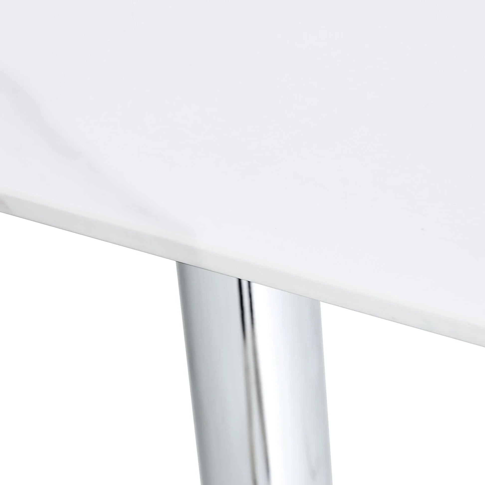 PWOPWOE Modern Minimalist Rectangular Glass Dining Table with 0.4 "White Imitation Marble Glass Sticker Desktop And Silver Metal Legs, suitable for Kitchens, Restaurants, And Living Rooms63"*35.4"*30"