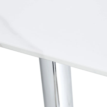 PWOPWOE Modern Minimalist Rectangular Glass Dining Table with 0.4 "White Imitation Marble Glass Sticker Desktop And Silver Metal Legs, suitable for Kitchens, Restaurants, And Living Rooms63"*35.4"*30"