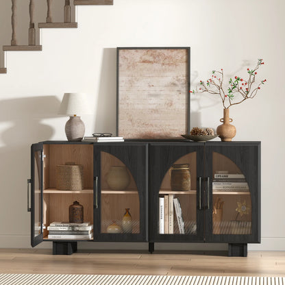 JOINICE Modern Accent Cabinet with Adjustable Shelves and Arched Glass Door,Buffet Cabinet with Storage,for Living Room,Dining Room,Entryway,Hallway,Black