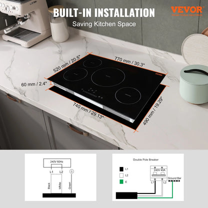 BENTISM 30 inch Electric Cooktop 4 Burners Ceramic Glass Stove Top Touch Control