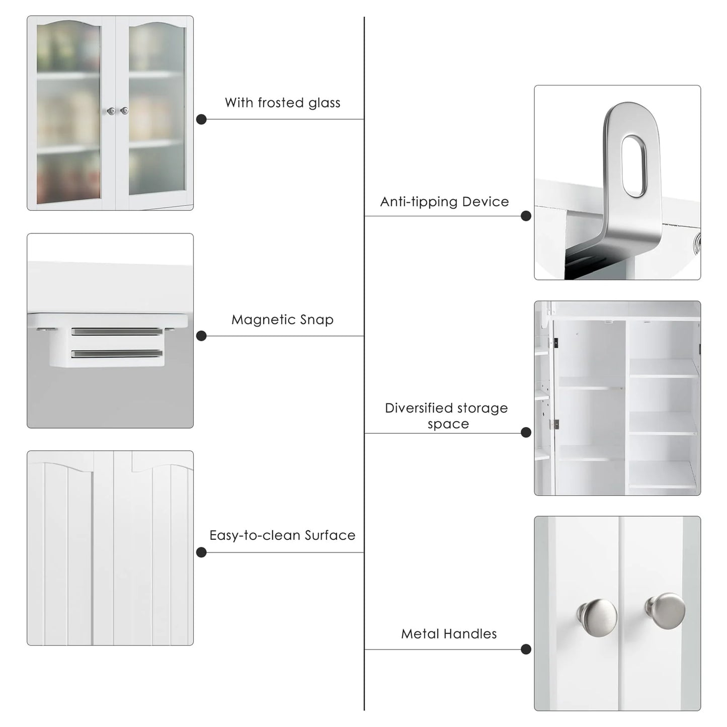Homfa Kitchen Food Pantry Cabinet, 63.5'' Tall Storage Cabinet with Frosted Glass Doors and Adjustable Shelves, White