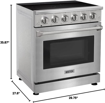 30 inch Professional Electric Range with 5 Heating Elements Cooktop, 4.55 Cu. Ft. Convection Oven Capacity, Smooth Glass Top, in Stainless Steel, KOS-30RE06H (Stainless Steel)