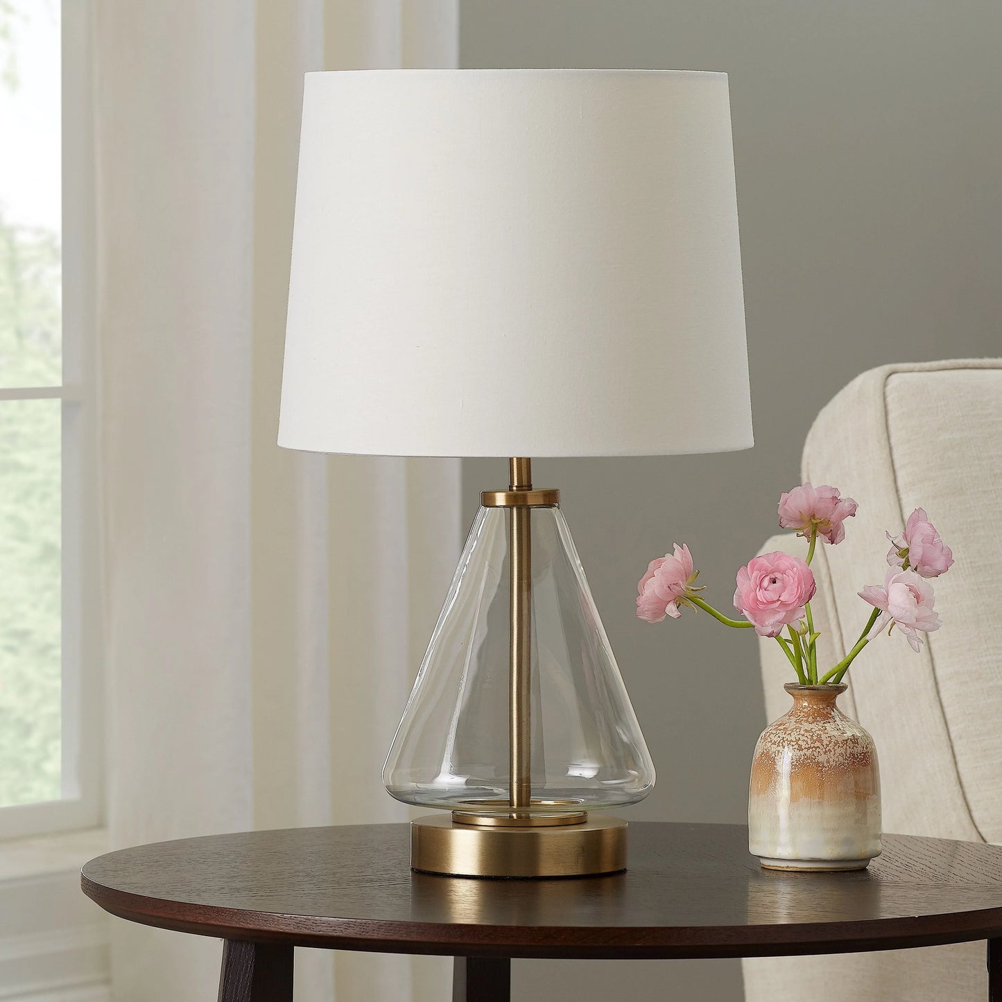 Better Homes & Gardens Glass with Brass Base Table Lamp, 18" H