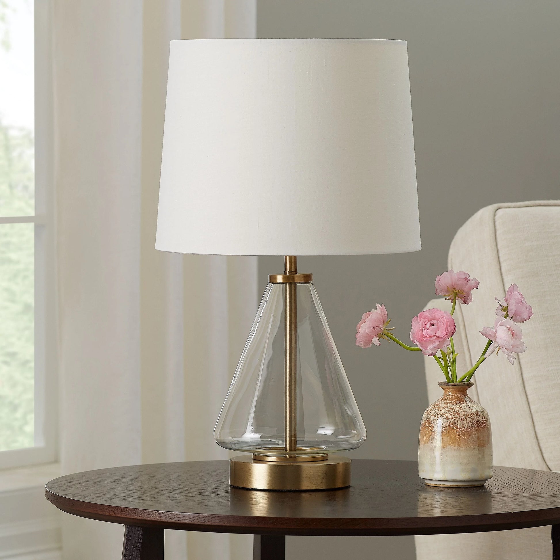 Better Homes & Gardens Glass with Brass Base Table Lamp, 18" H