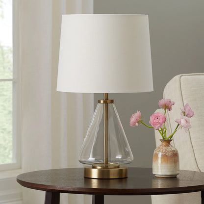Better Homes & Gardens Glass with Brass Base Table Lamp, 18" H