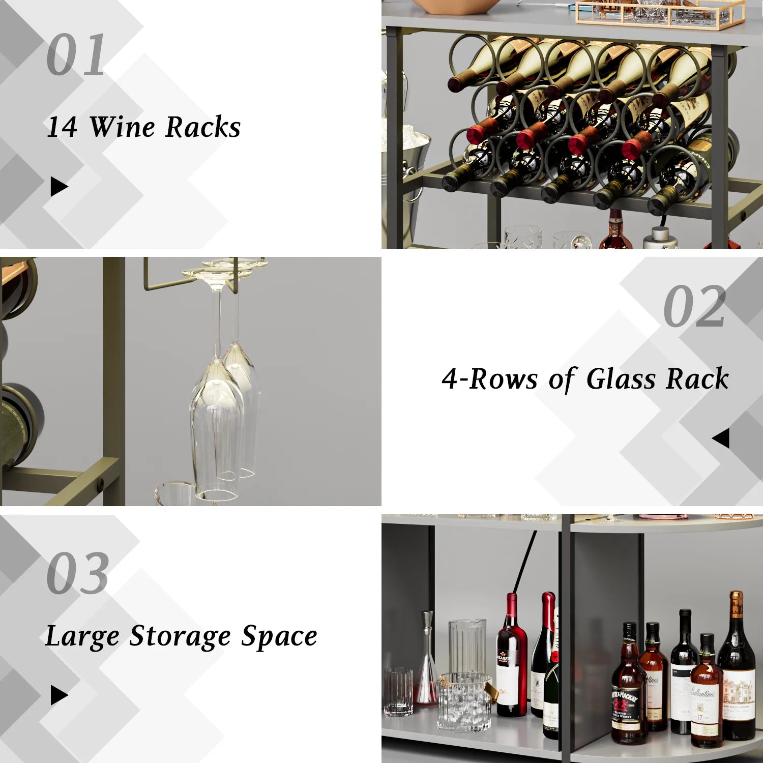 BOSSIN Bar Cabinet with Power Outlet & LED Home,Coffee Bar Cabinet for Liquor,Bar Cart with 4-Tier Storage for Bottles and Glass Holder