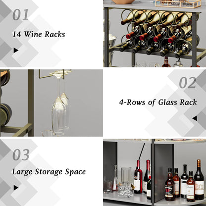 BOSSIN Bar Cabinet with Power Outlet & LED Home,Coffee Bar Cabinet for Liquor,Bar Cart with 4-Tier Storage for Bottles and Glass Holder