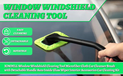 Windshield Cleaner, Microfiber Car Windshield Cleaning Tool and Washable Microfiber Pads and Extendable Handle Auto Inside Glass Wiper Kit