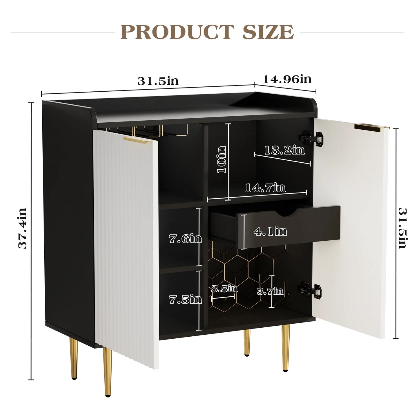 ERYTLLY Coffee Bar Cabinet with Wine Rack & Glass Holder, Kitchen Sideboard Buffet Cabinet with Storage,Wine Bar Cabinet with Fluted Doors for Living Room Dining, White