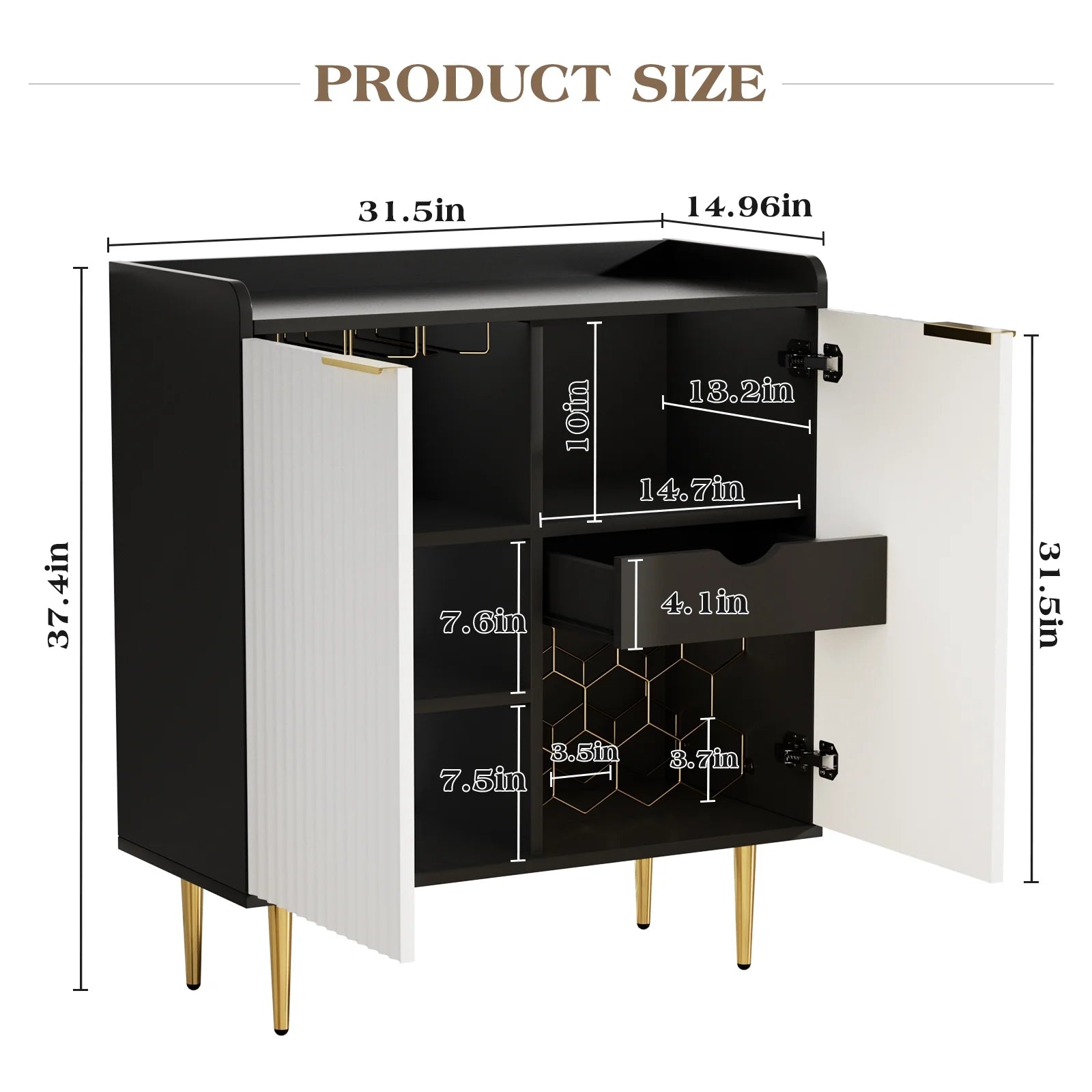 ERYTLLY Coffee Bar Cabinet with Wine Rack & Glass Holder, Kitchen Sideboard Buffet Cabinet with Storage,Wine Bar Cabinet with Fluted Doors for Living Room Dining, White