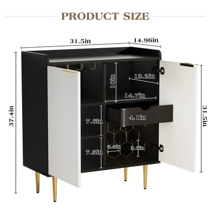 ERYTLLY Coffee Bar Cabinet with Wine Rack & Glass Holder, Kitchen Sideboard Buffet Cabinet with Storage,Wine Bar Cabinet with Fluted Doors for Living Room Dining, White