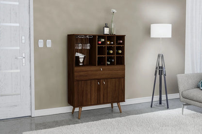 Polifurniture Salamanca Modern Bar Cabinet with Wine Rack and Glass Holder, Walnut